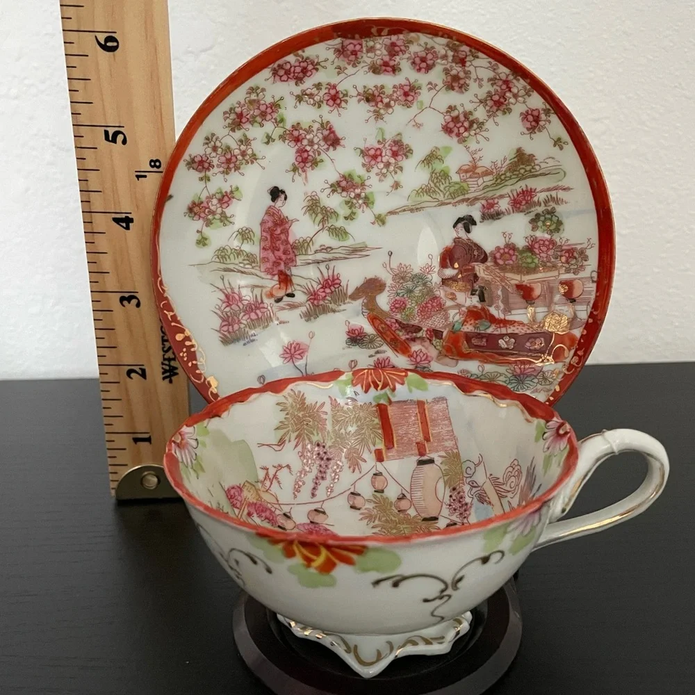 Vintage Chinese Asian Tea Cup & Saucer  - Hand Painted.